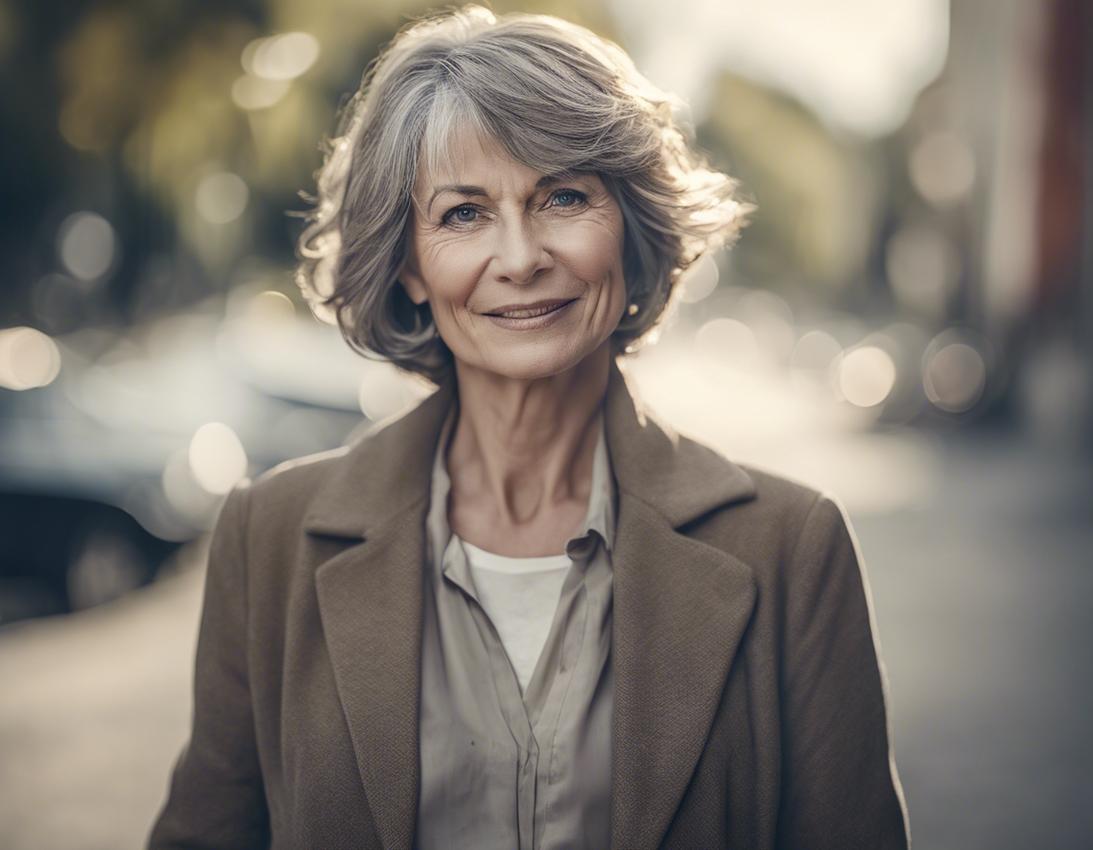 Coupe de cheveux mi-long dégradé effilé avec frange pour femme de 50 ans