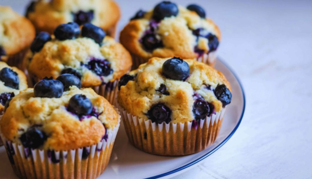 Muffins aux myrtilles fraîchement sortis du four